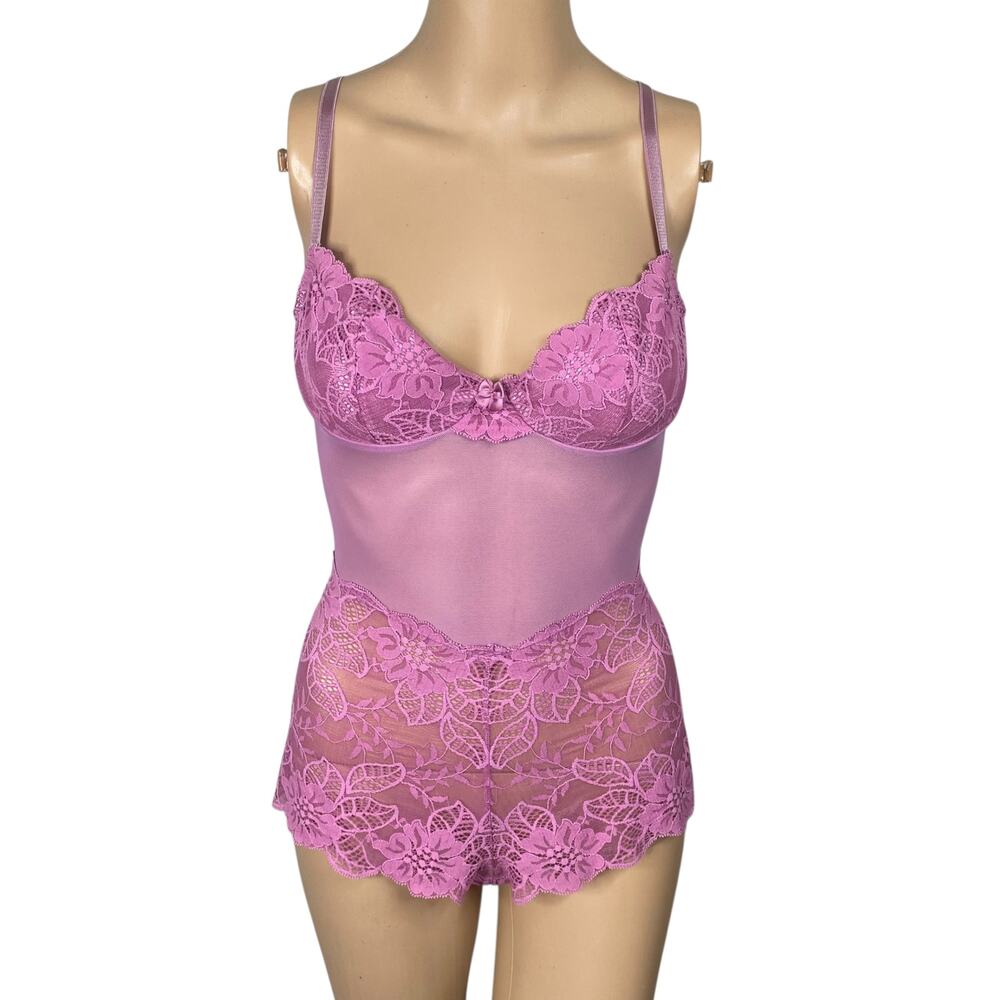 Vintage Victoria's Secret Lace Corset Bodysuit Teddy S Pink Label Coquette Mesh